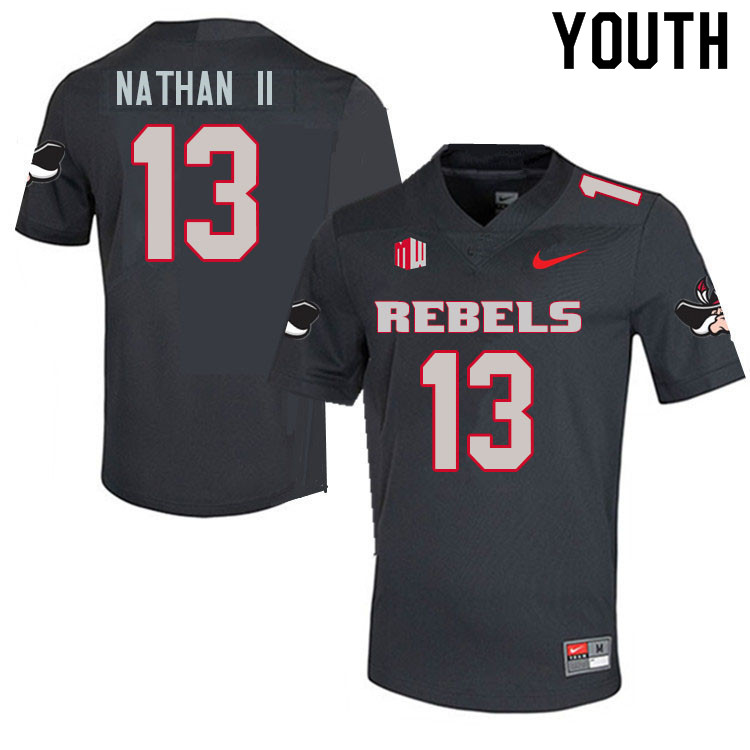 Youth #13 Deamikkio Nathan II UNLV Rebels College Football Jerseys Sale-Charcoal - Click Image to Close